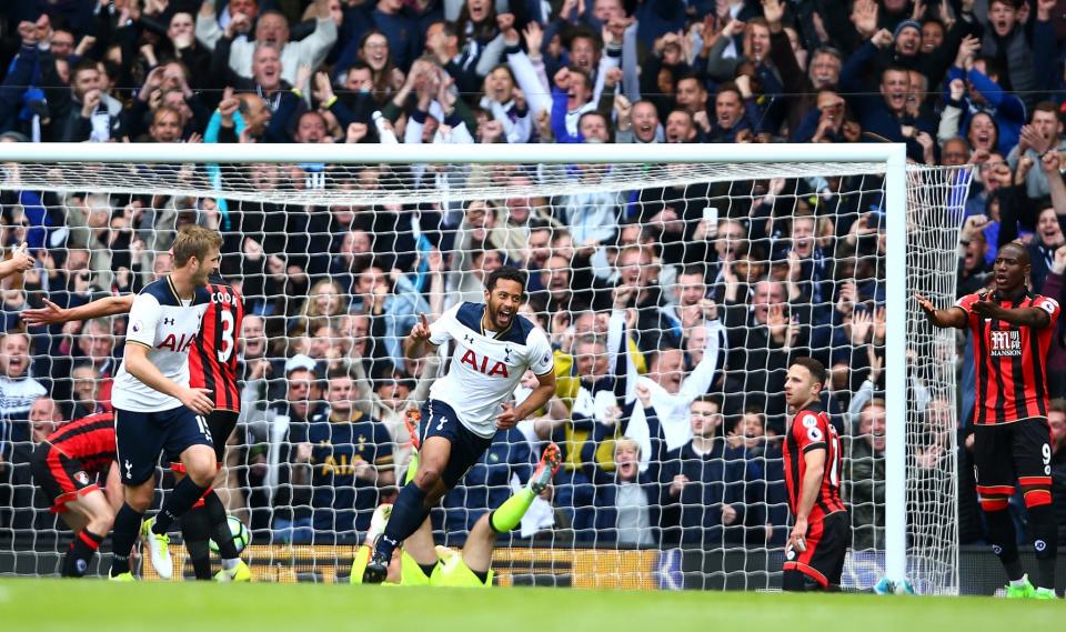 <p>Mousa Dembele celebrates making it 1-0 </p>