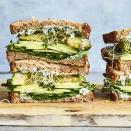 <p>This green goddess sandwich is a fresh and satisfying sandwich. The dressing packs a flavorful punch with capers and lemon juice. The cucumber and sprouts add nice crunch, and the seasoned avocado brings in the creaminess.</p> <p> <a href="https://www.eatingwell.com/recipe/7973460/green-goddess-sandwich/" rel="nofollow noopener" target="_blank" data-ylk="slk:View Recipe;elm:context_link;itc:0;sec:content-canvas" class="link ">View Recipe</a></p>