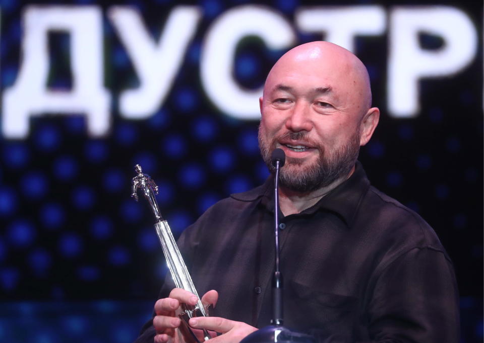 Film director and producer Timur Bekmambetov accepts an award for supporting and developing web industry at the Russian Web Industry Awards. (Photo by Stanislav Krasilnikov\TASS via Getty Images)