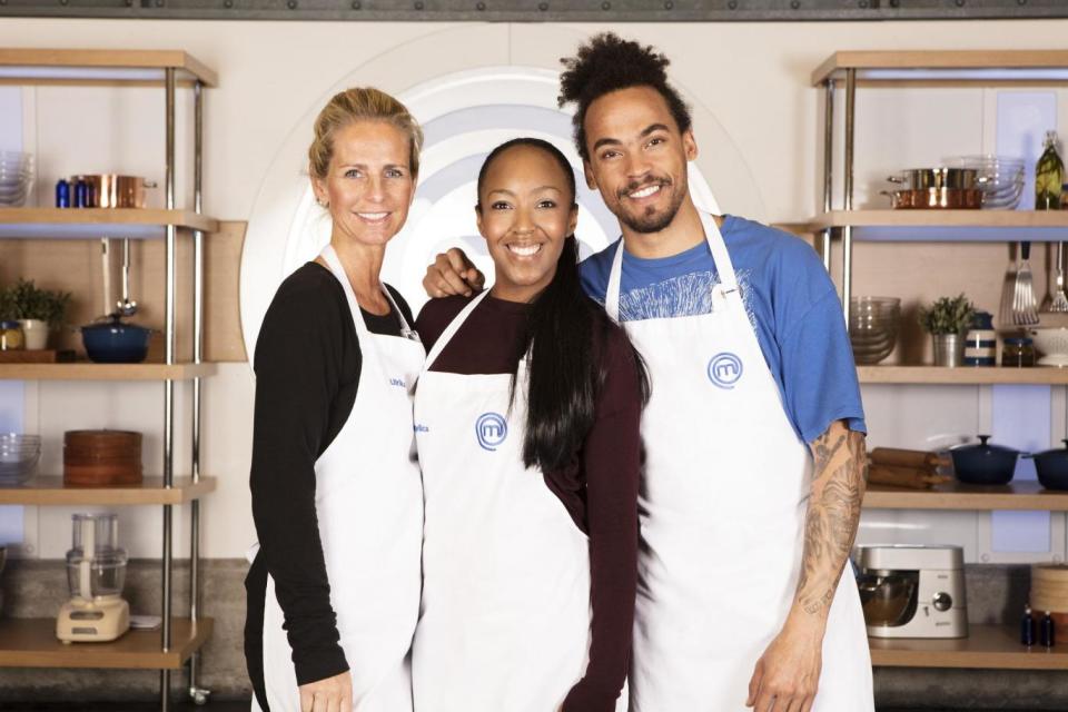 Final three: Ulrika Jonsson, Angellica Bell and Dev Griffin all made it to the final stage of the cooking competition (BBC)