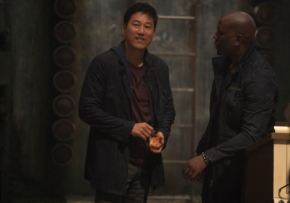 Han (Sung Kang) and Roman (Tyrese Gibson) in Fast & Furious 9. (PHOTO: United International Pictures)