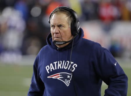 Jan 22, 2017; Foxborough, MA, USA; New England Patriots head coach Bill Belichick during the fourth quarter in the 2017 AFC Championship Game against the Pittsburgh Steelers at Gillette Stadium. Mandatory Credit: Winslow Townson-USA TODAY Sports