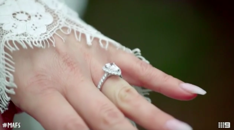 He didn’t get down on one knee without one gorgeous sparkler. Photo: Channel Nine