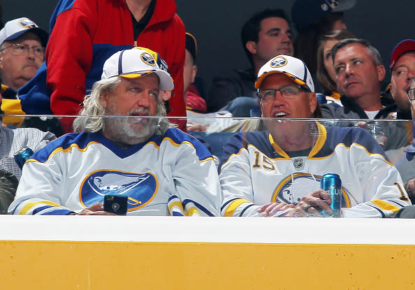 BUFFALO, NY - OCTOBER 13: Buffalo Bills head coach Rex Ryan (right) watches the NHL game between the Buffalo Sabres and Montreal Canadiens at the KeyBank Center with his brother and assistant head coach Rob on October 13, 2016 in Buffalo, New York. (Photo by Stephanie Wippert/NHLI via Getty Images)