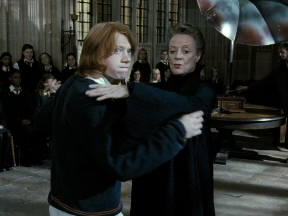 rupert grint and maggie smith doing the yule ball dance practice scene harry potter