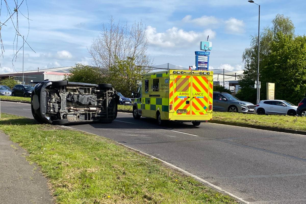 Man rushed to hospital after car overturns in road near Basildon retail park <i>(Image: Newsquest)</i>