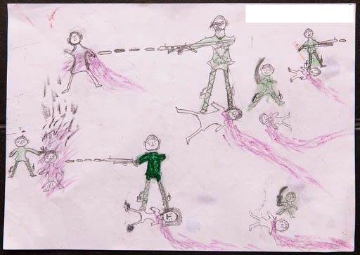 A drawing by a Rohingya boy illustrates the horrific experiences he endured while fleeing from Myanmar to Bangladesh. (Photo: Courtesy of UNICEF)