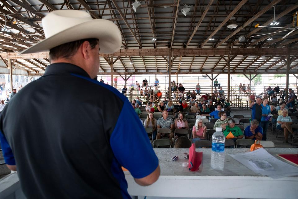 Bidding on farm animals commences at the Nilus Arena at the St. Joseph County 4-H Fair on Friday, July 7, 2023.