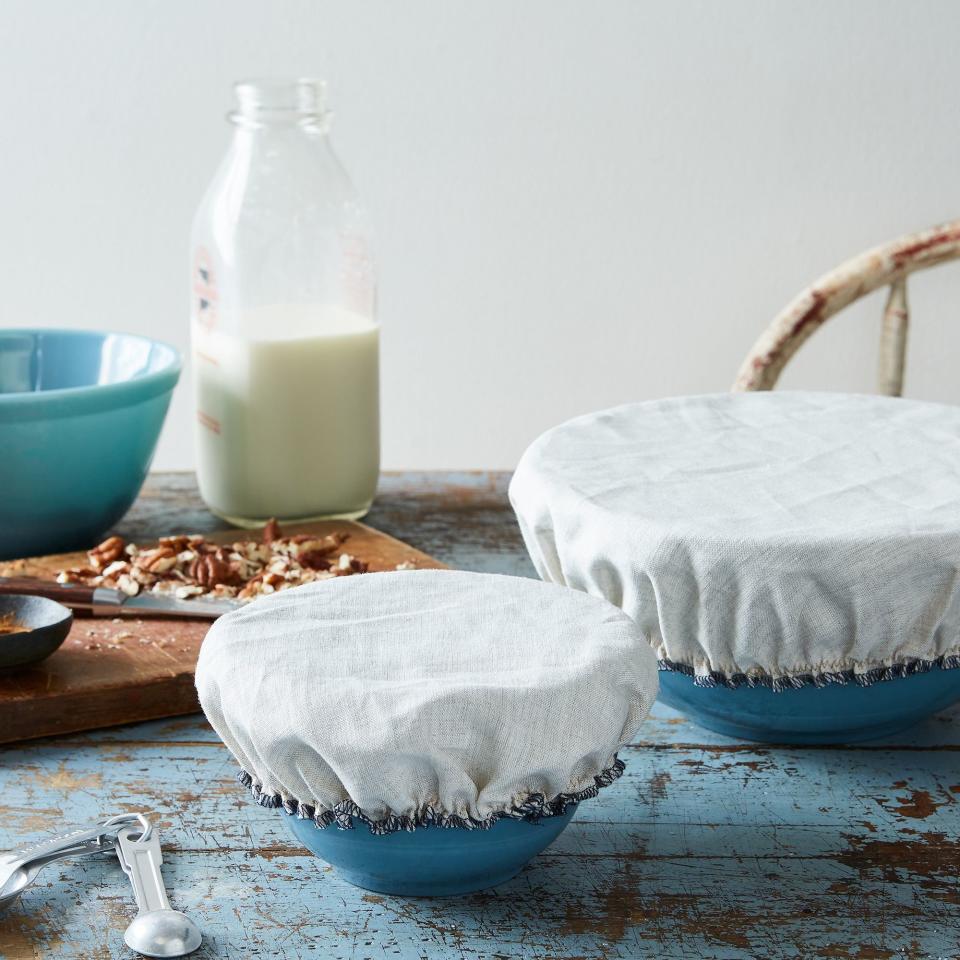 Ban paper and plastic from your kitchen entirely with these reusable linen and cotton bowl covers. They have stretchy elastic, so they'll fit around just about any pot or bowl size so you can protect your leftovers and produce. <a href="https://fave.co/3a0Xv8E" target="_blank" rel="noopener noreferrer">Find the set of six for $64 at Food52</a>.