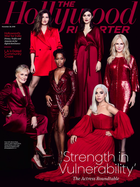 Leading ladies (from left) Glenn Close, Kathryn Hahn, Regina King, Rachel Weisz, Lady Gaga and Nicole Kidman are the Oscar contenders featured on the cover (Photo: <em>Hollywood Reporter</em> via Twitter)