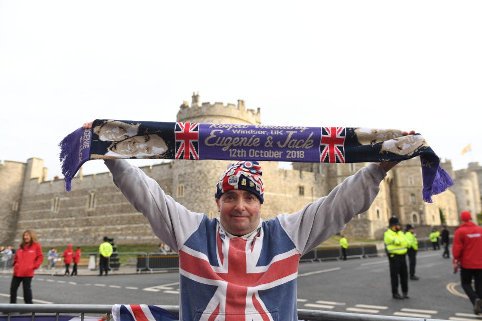 A fan gets ready for the royal wedding.