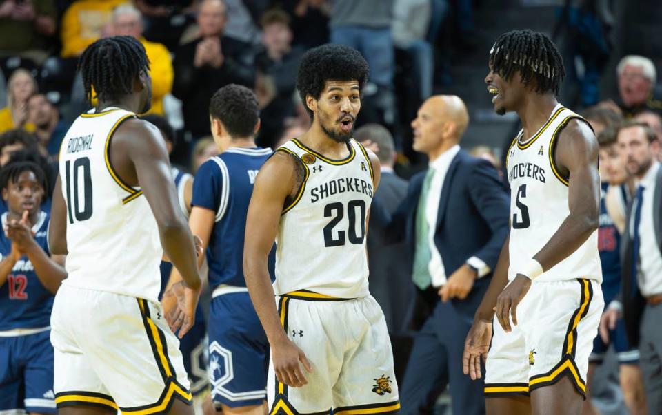 Wichita State’s Harlond Beverly reacts after the Shockers  went on a run against Richmond at Koch Arena on Wednesday. 