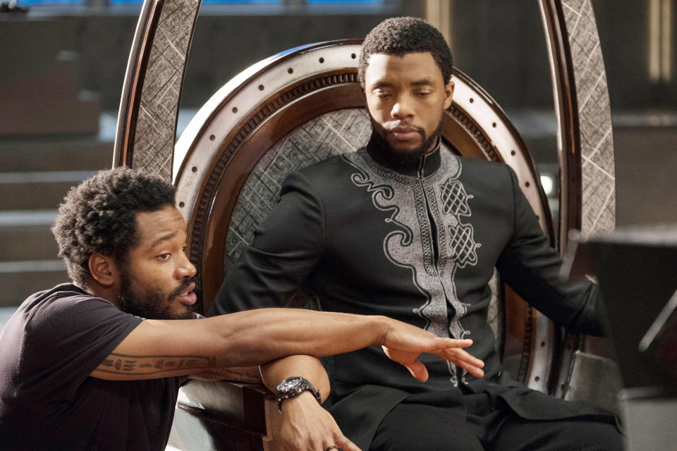 Ryan Coogler directs Chadwick Boseman on the set of 