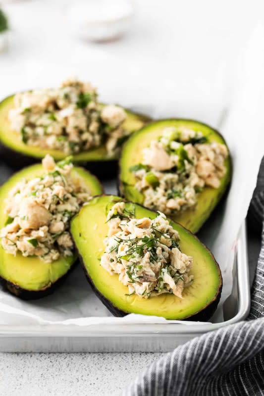 <p>Fit Foodie Finds</p><p>These stuffed avocado boats are packed with a salmon salad that is made with canned salmon, fresh herbs, lemon juice, and other fresh ingredients. It’s a perfect high-protein snack or lunch!</p><p><strong>Get the recipe: <a href="https://fitfoodiefinds.com/video-healthy-salmon-avocado-boats/" rel="nofollow noopener" target="_blank" data-ylk="slk:Stuffed Salmon Avocados;elm:context_link;itc:0;sec:content-canvas" class="link ">Stuffed Salmon Avocados</a></strong></p><p><strong>Related: <a href="https://www.yahoo.com/lifestyle/70-best-avocado-recipes-nutrient-170643848.html" data-ylk="slk:70 Best Avocado Recipes For a Nutrient-Packed Meal;elm:context_link;itc:0;sec:content-canvas;outcm:mb_qualified_link;_E:mb_qualified_link;ct:story;" class="link  yahoo-link">70 Best Avocado Recipes For a Nutrient-Packed Meal</a></strong></p>