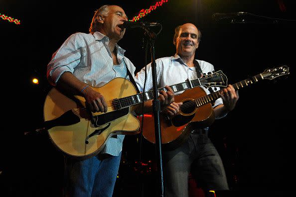 EAST HAMPTON, NY - AUGUST 11: Jimmy Buffett and James Taylor attend SONY CIERGE Lounge at the Social's James Taylor Concert at The Ross School on August 11, 2007 in East Hampton, NY. (Photo by NEIL RASMUS/Patrick McMullan via Getty Images)