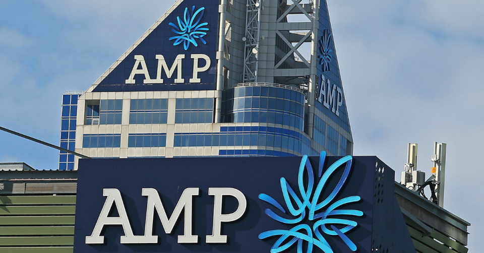 AMP sign and logo sitting on top of the AMP building