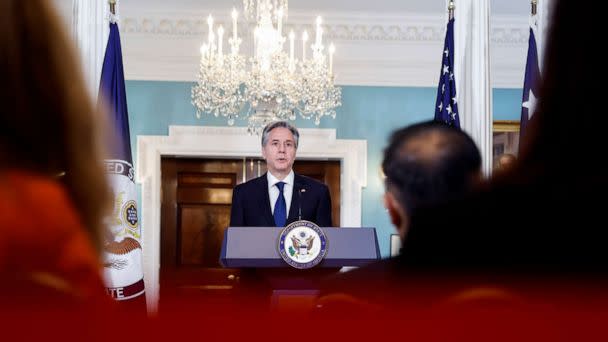 PHOTO: Secretary of State Antony Blinken speaks about the roll-out of the International Religious Freedom Report at the State Department in Washington, D.C., May 15, 2023. (Jonathan Ernst/Pool via AP)