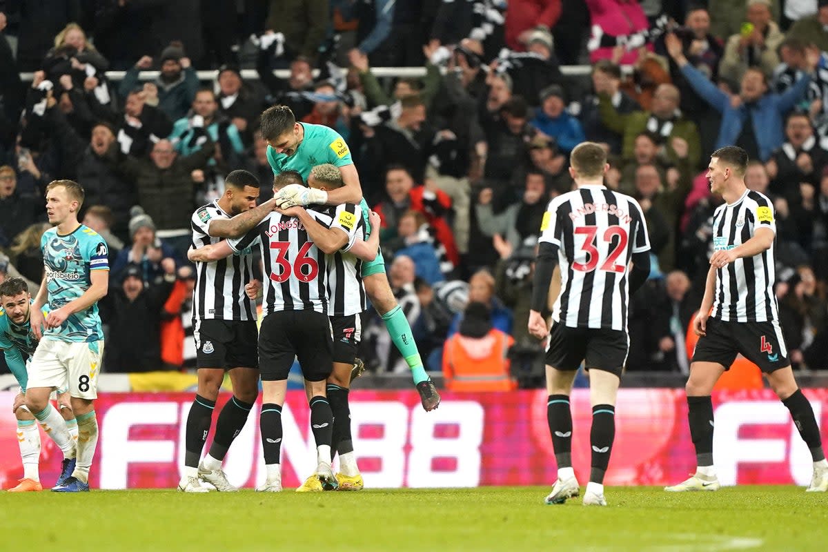 Newcastle celebrated a Carabao Cup semi-final victory over Southampton (Owen Humphreys/PA) (PA Wire)