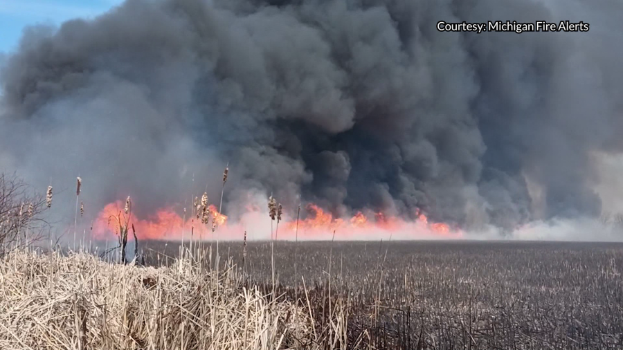 A large grassfire burned near Jackson Tuesday afternoon. (Photo: Michigan Fire Alerts)