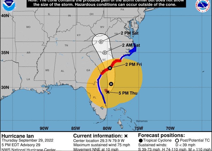 The National Hurricane Center issued its 5 p.m. advisory for Hurricane Ian on September 29, 2022. [National Hurricane Center]