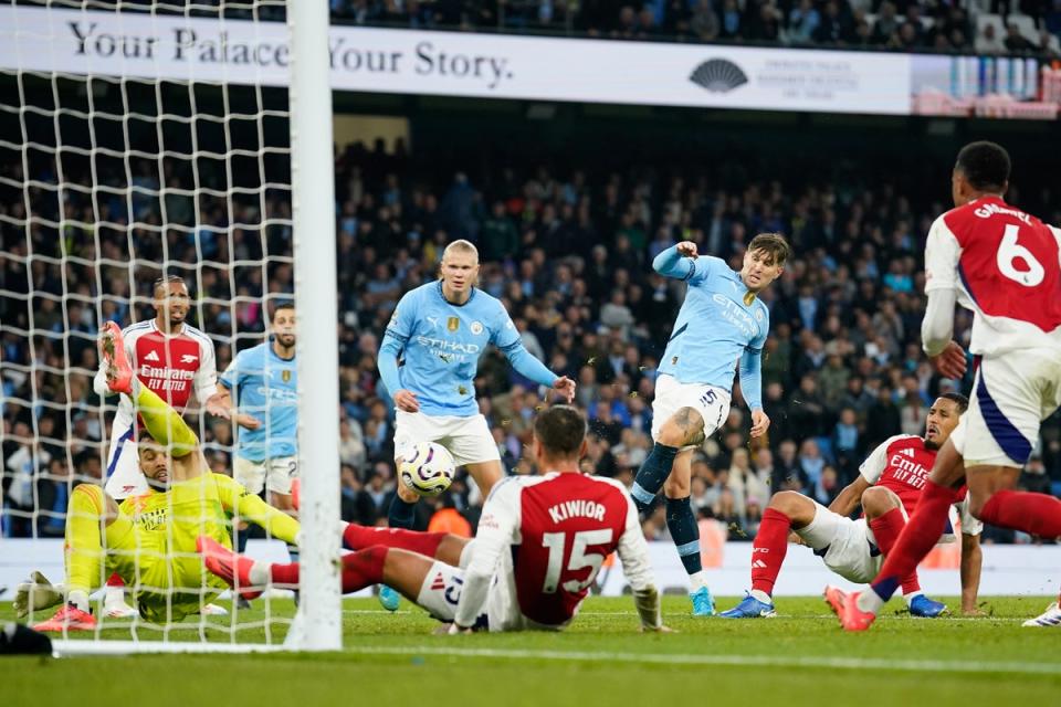 John Stones’ scored a late, late equaliser for City (AP)