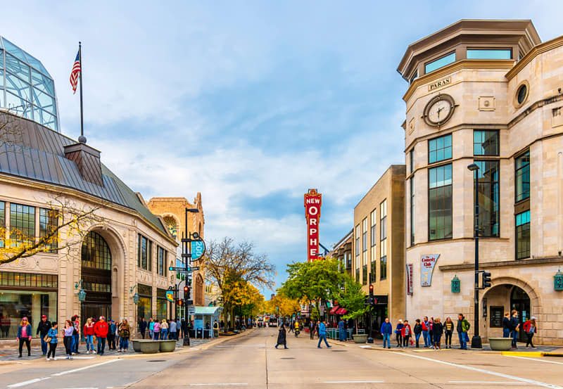 Madison City street view in Wisconsin of USA