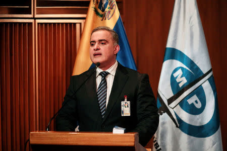 Venezuela's chief prosecutor Tarek William Saab talks to the media during a news conference in Caracas, Venezuela August 16, 2017. REUTERS/Marco Bello