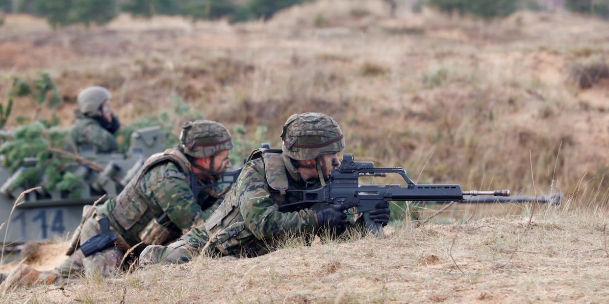 Spanish Army soldiers during Silver Arrow 2017, the multinational military drills involving eleven NATO member countries in Adazi, Latvia October 29, 2017.