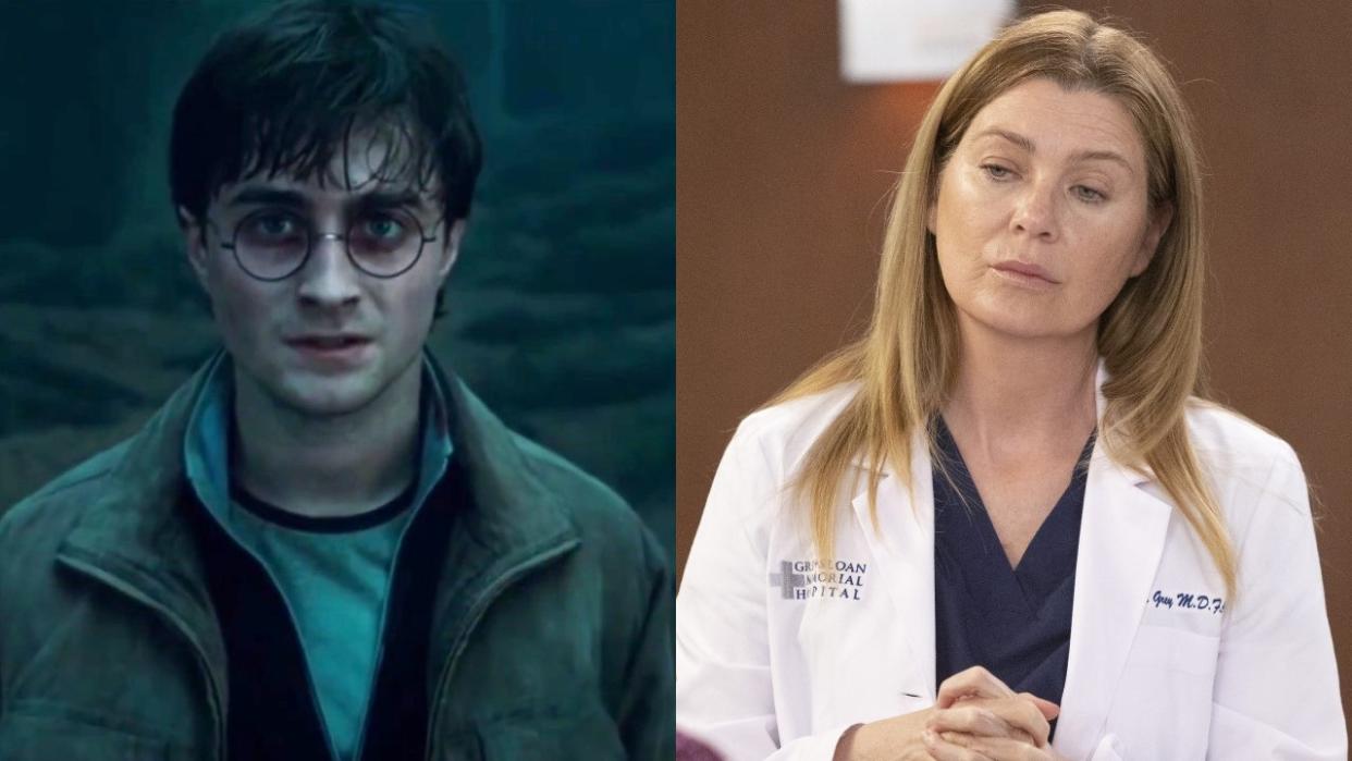  Daniel Radcliff as Harry Potter in Deathly Hallows and Ellen Pompeo on Grey's Anatomy. 