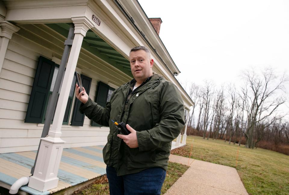 Scott Davis of Middletown is shown at the Spy House in the Port Monmouth section of Middletown. Davis is a police officer and paranormal investigator who is involved with a developing TV series about paranormal activity along the Bayshore. He is shown using an electromagnetic energy device called a Mel Meter. Port Monmouth, NJThursday, January 12, 2023