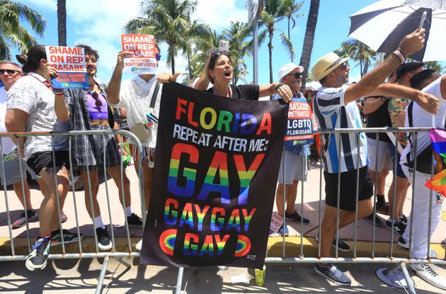 Attendees of the Miami Pride parade protest DeSantis' Parental Rights in Education law, more commonly known as the 