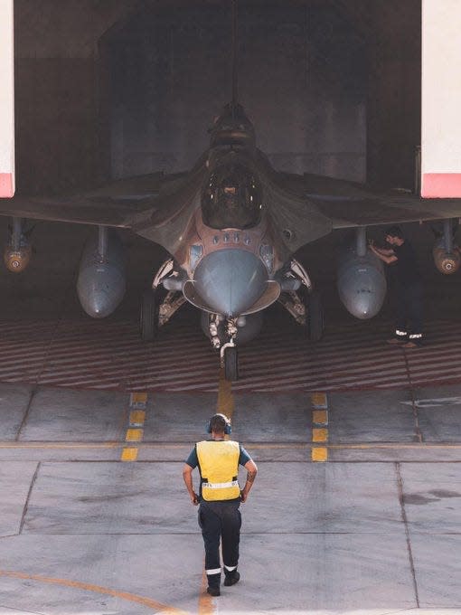 Israeli Air Force aircraft outfitted with bombs.