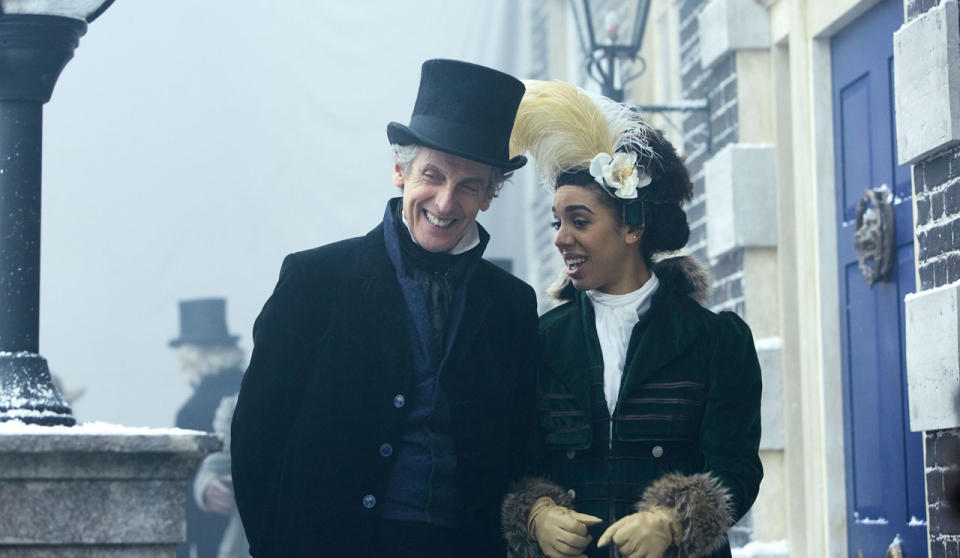 Twelfth Doctor and Bill walk at frost fair