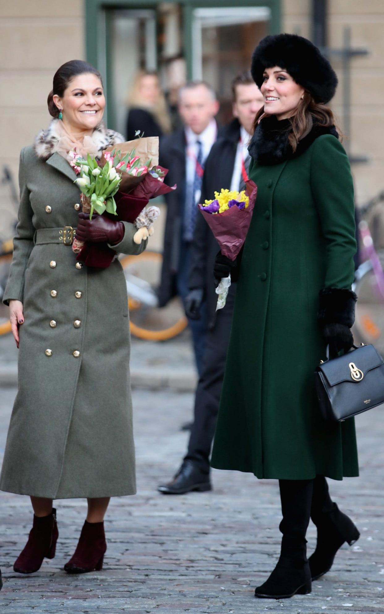 The Duchess of Cambridge wearing Catherine Walker and Mulberry in Stockholm today - Getty Images Europe