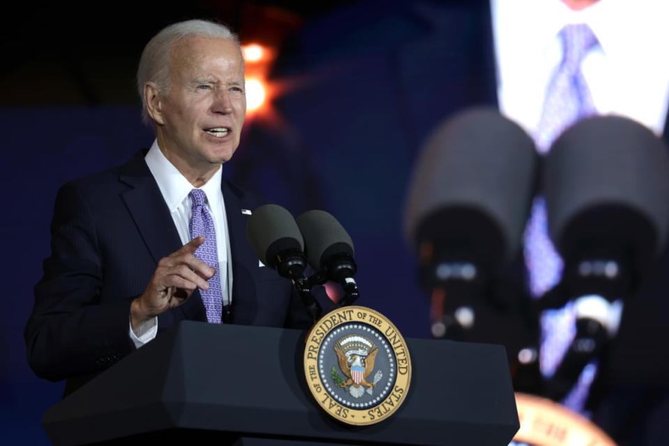 WASHINGTON, DC – JUNE 13: U.S. President Joe Biden speaks during a Juneteenth concert on the South Lawn of the White House on June 13, 2023 in Washington, DC. The White House hosted the concert to mark the nation’s newest federal holiday that was established in 2021. (Photo by Alex Wong/Getty Images)