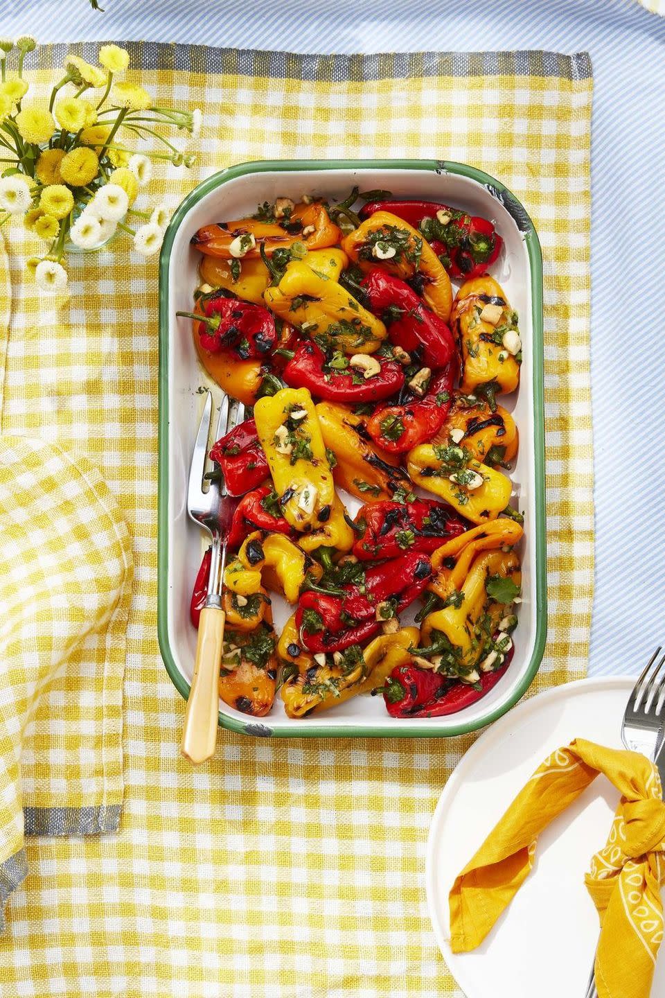 Charred Baby Peppers with Lime and Cashew Vinaigrette