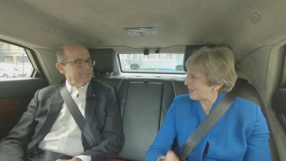 Mrs May being interviewed by Nick Robinson in the back of her car in London for Panorama (Picture: BBC/PA)