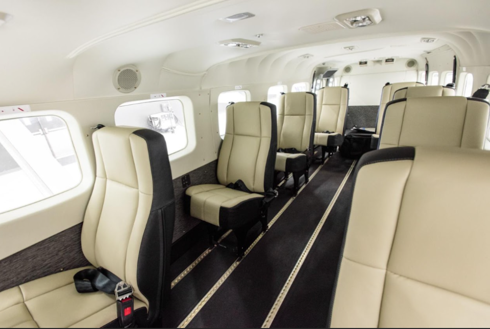 Interior view of nine-seat Tropic Ocean Airways plane that can be flown out of Palm Beach International Airport to Abacos in the Bahamas.