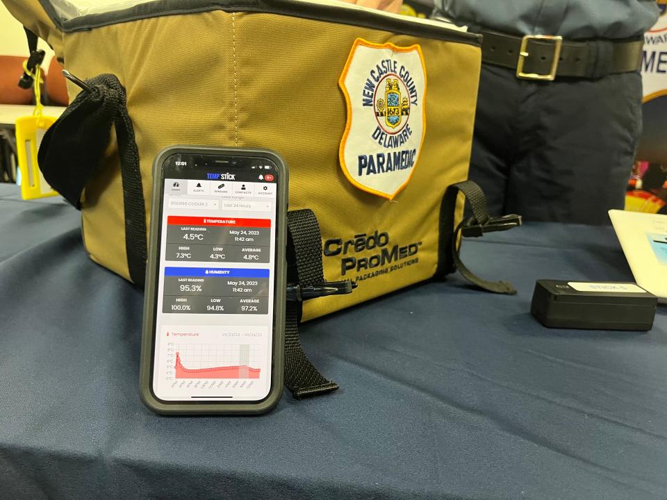 Paramedics can monitor the temperature of the blood-carrying cooler remotely through a phone app.