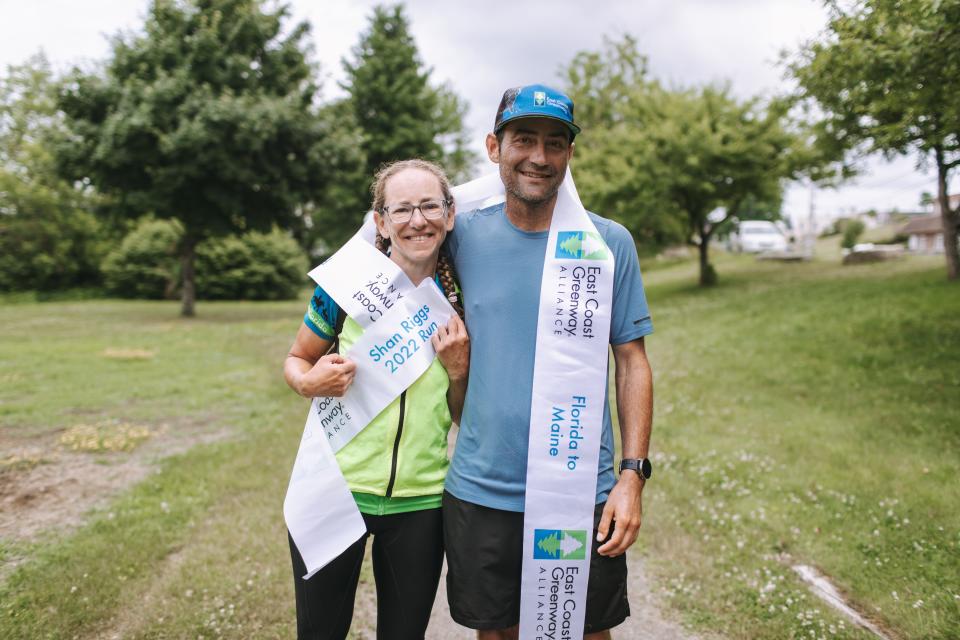 Shan Riggs (right) and Joshuaine (Josh) Grant (left) raised funds to support the nonprofit East Coast Greenway Alliance and awareness for the East Coast Greenway.