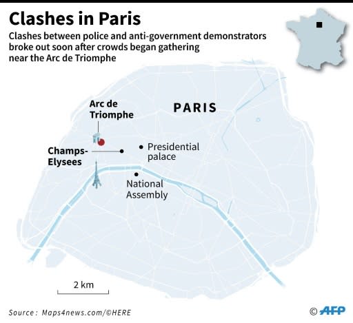 Map locating the Champs-Elysees in Paris