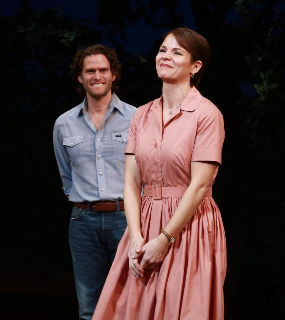 <div class="inline-image__caption"><p>Steven Pasquale (L) and Kelli O'Hara during the curtain call for <em>The Bridges Of Madison County</em> at the Gerald Schoenfeld Theatre, New York City, on Feb. 19, 2014.</p></div> <div class="inline-image__credit">Paul Zimmerman/Getty</div>