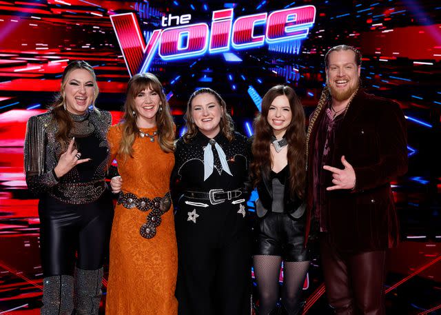 <p>Trae Patton/NBC via Getty</p> 'The Voice' contestants Jacquie Roar, Lila Forde, Ruby Leigh, Mara Justine and Huntley pose together.