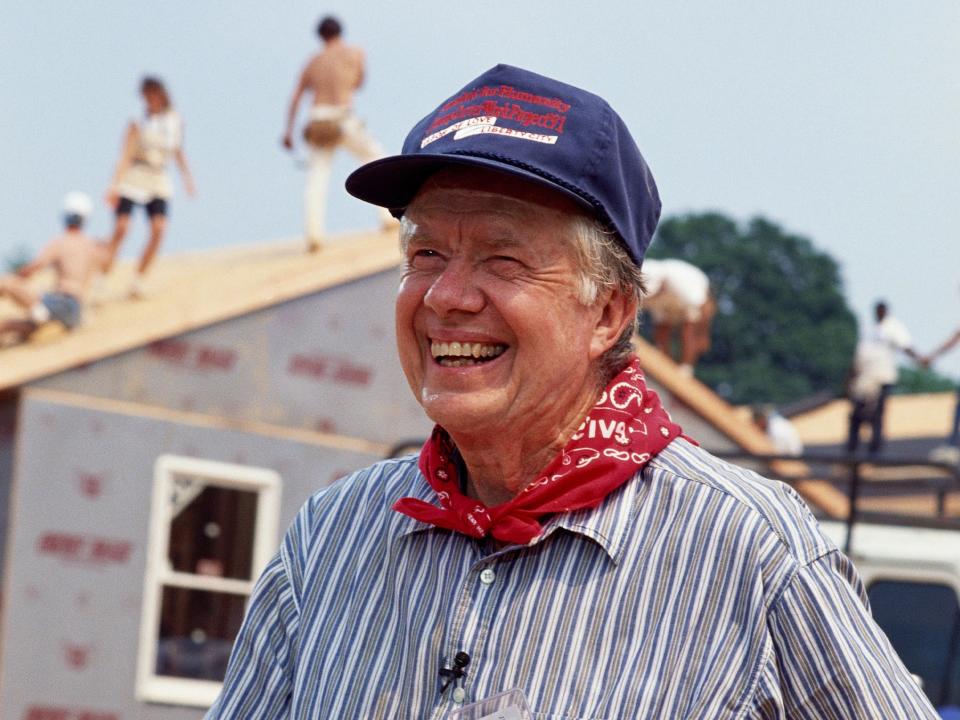 Jimmy Carter at a construction site for Habitat for Humanity in 1992