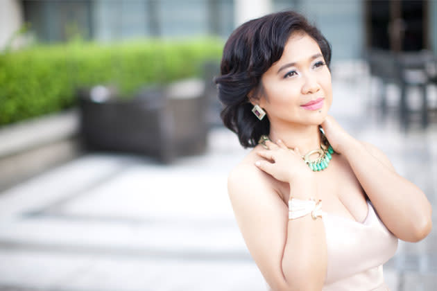 “Embrace your curves! Try highlighting them with a sweetheart-cut neckline. You can pile on accessories like what I did with Eugene. The necklace and earrings keep everything above the neckline busy.” <br>Eugene Domingo Northern Living September 2012 cover <br>Photographed by Cyrus Panganiban