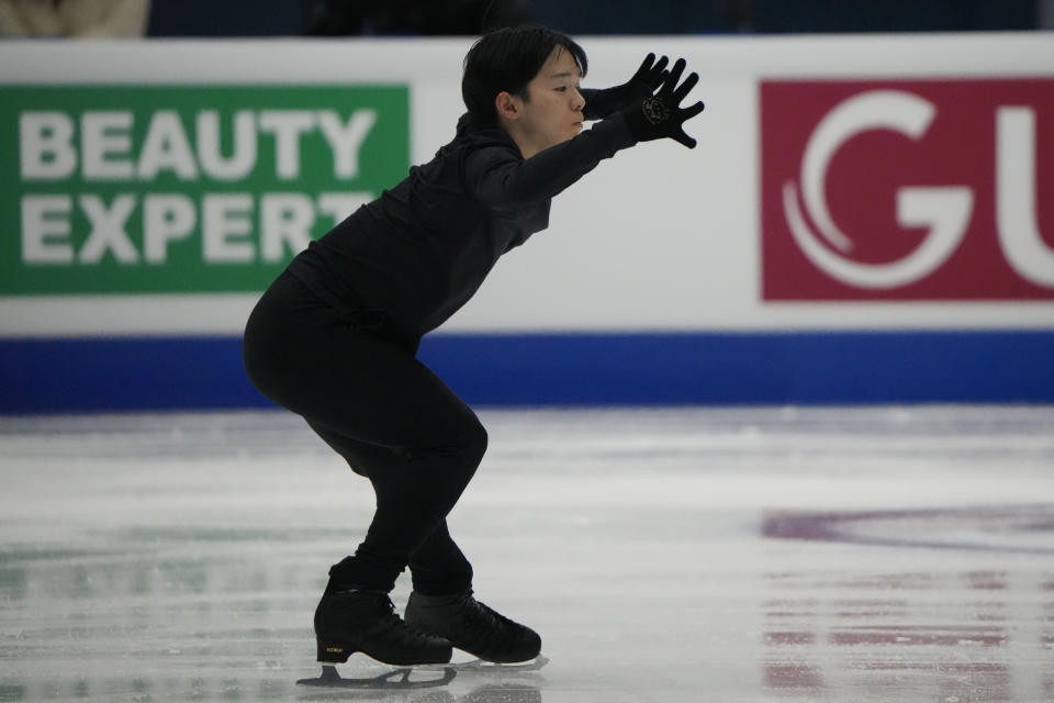 Japan's Yuma Kagiyama practices ahead of the ISU Grand Prix of Figure Skating in Beijing, Wednesday, Dec. 6, 2023. (AP Photo/Ng Han Guan)