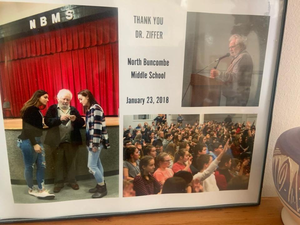 Weaverville resident and former Mars Hill University adjunct professor Walter Ziffer has spoken numerous times at schools throughout Buncombe County, including on Jan. 23, 2018 at North Buncombe Middle School, as pictured here.