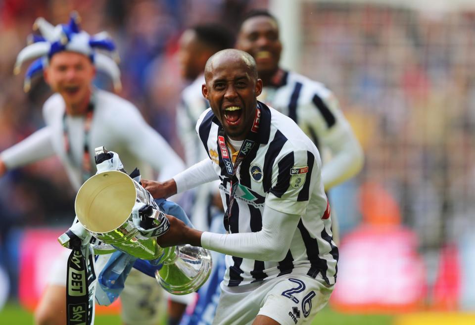 Djimi Abdou celebrates Millwall's win at Wembley