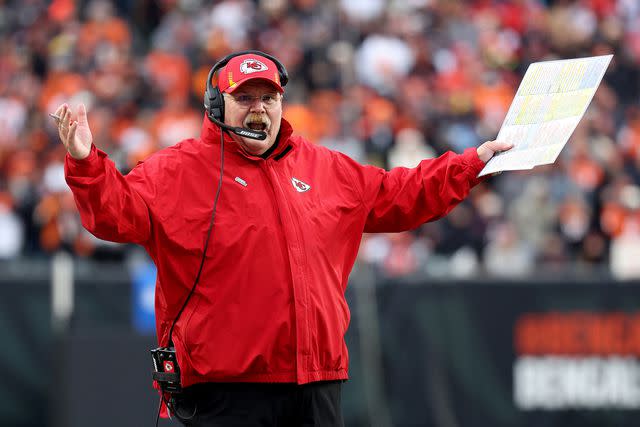 <p>Andy Lyons/Getty</p> Andy Reid on January 02, 2022 in Cincinnati, Ohio.