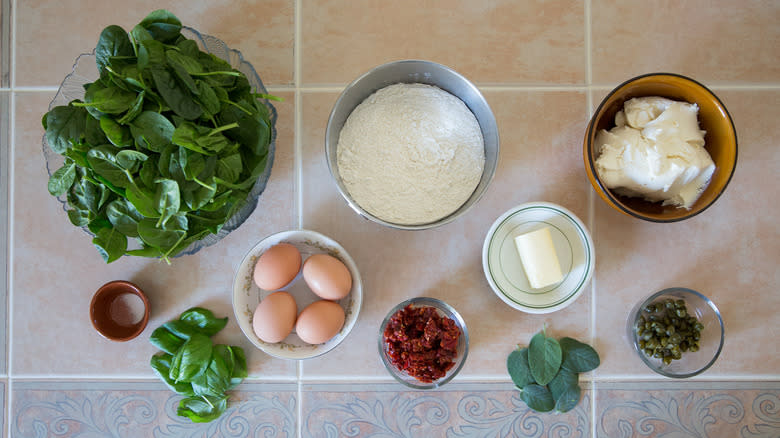 spinach ravioli ingredients on table